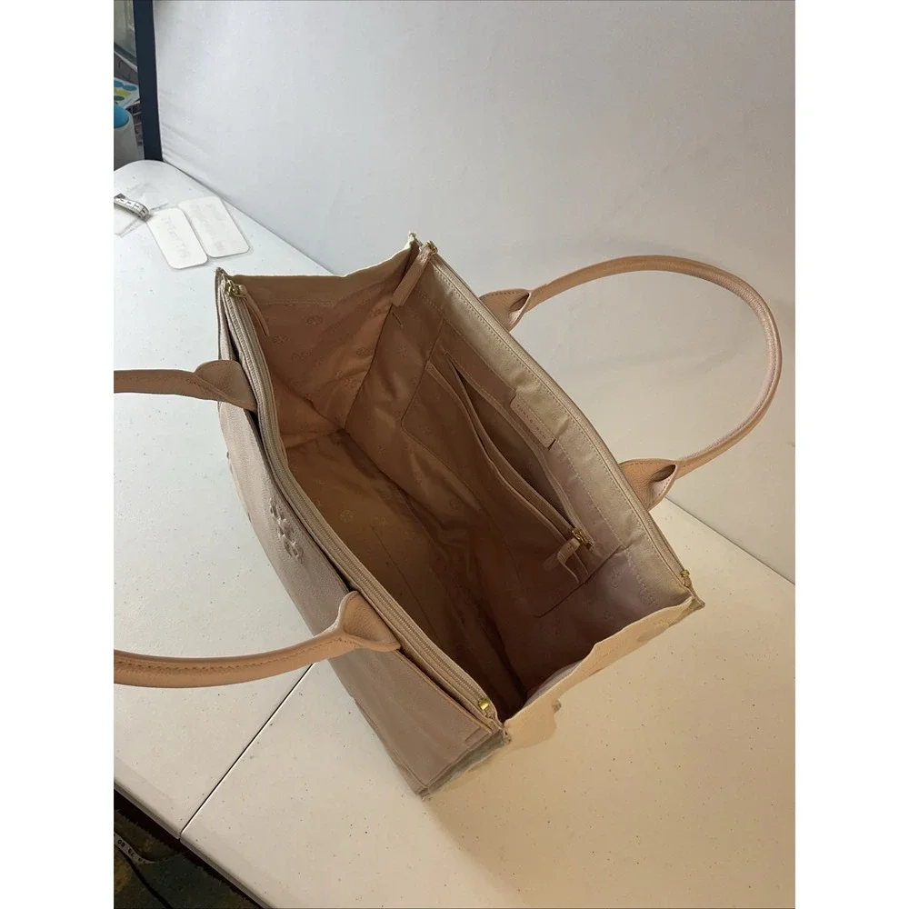 Tory Burch Ella Light Pink‎ Pebbled Leather and Canvas Large Tote Bag